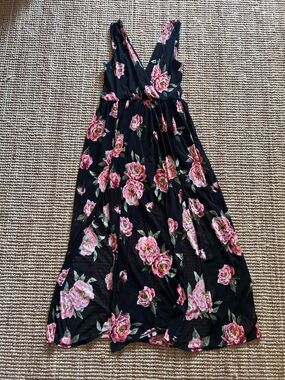 Kimcine Curve Black Sheer Maxi Dress with Pink Floral Print Size XL